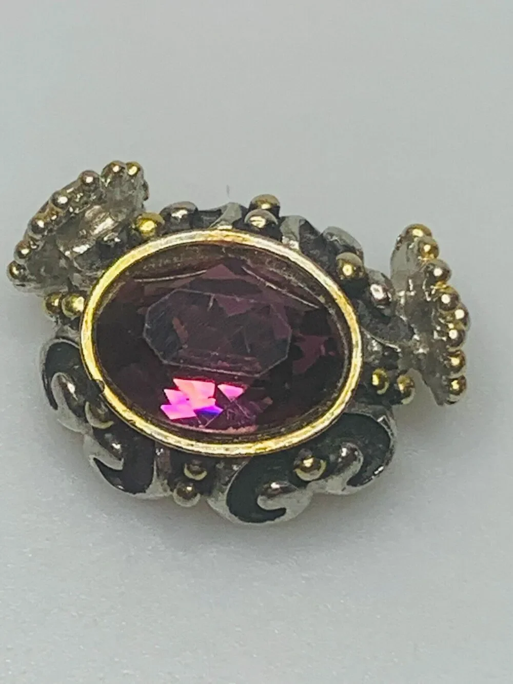 Snap-on Pendant with Large Purple Stone, Gold & Silver Tone